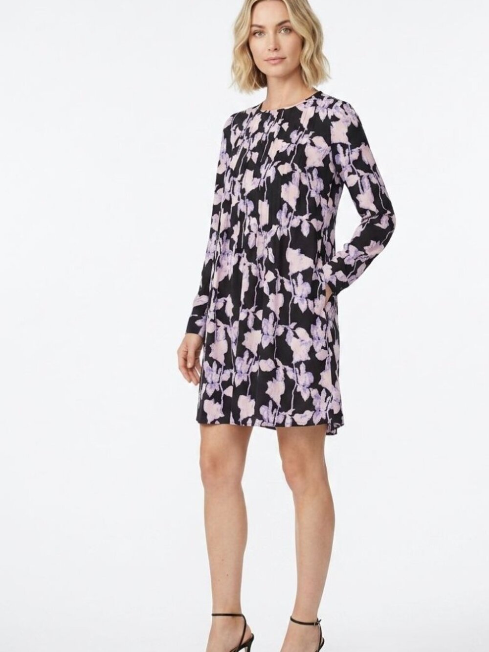 DVF DIANE VON FURSTENBERG Joyce Silk Pleated Floral Dress Midnight Forest 2